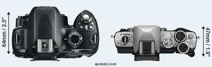 Compare D60 versus E-M10 II top