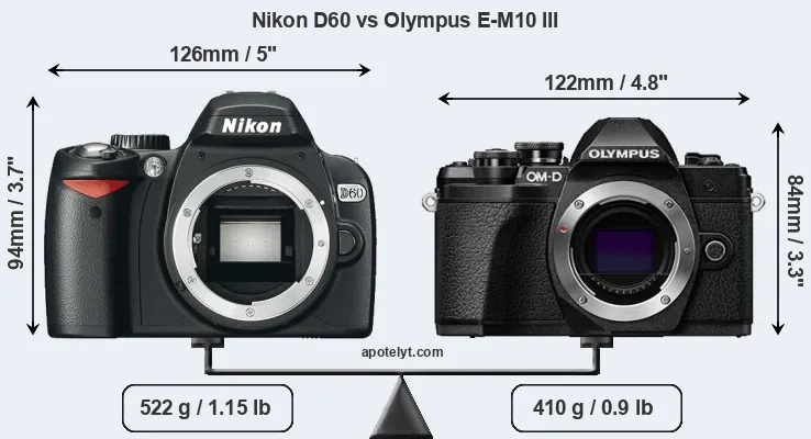 Size Nikon D60 vs Olympus E-M10 III