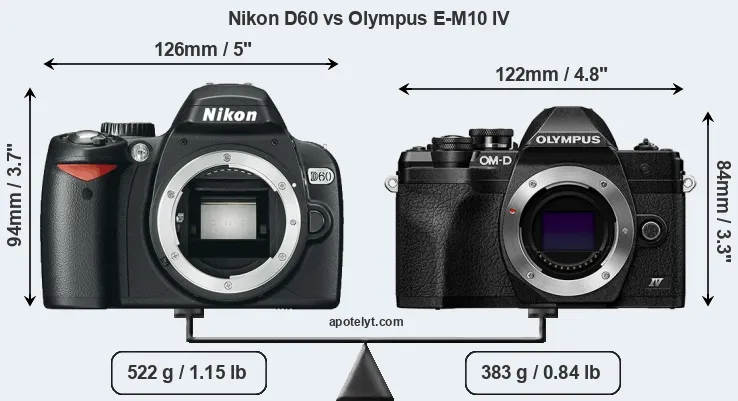 Size Nikon D60 vs Olympus E-M10 IV