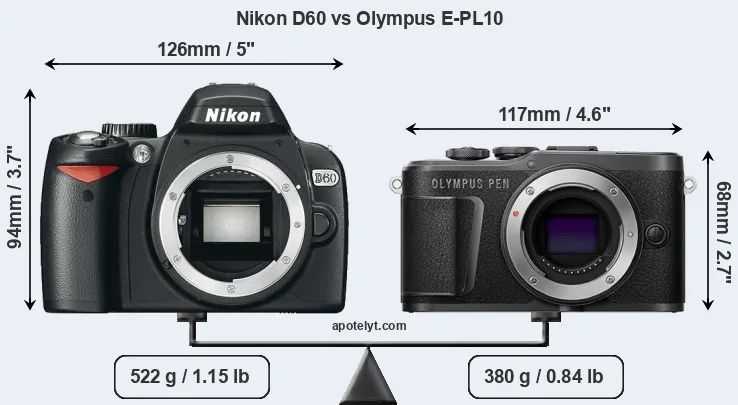 Size Nikon D60 vs Olympus E-PL10