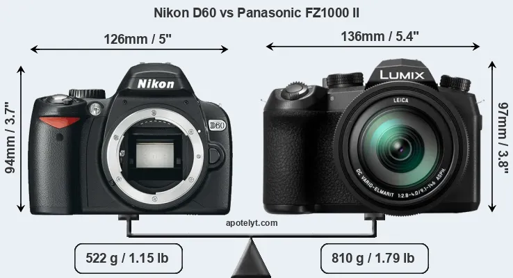 Size Nikon D60 vs Panasonic FZ1000 II