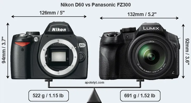 Size Nikon D60 vs Panasonic FZ300