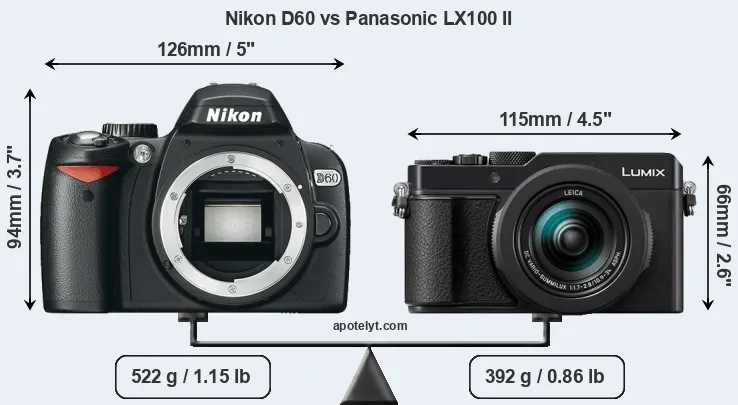 Size Nikon D60 vs Panasonic LX100 II