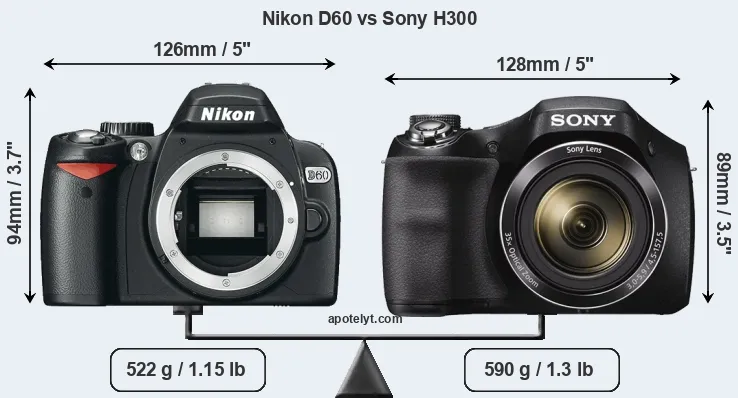Size Nikon D60 vs Sony H300