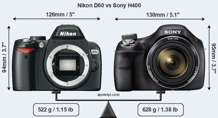 Size Nikon D60 vs Sony H400