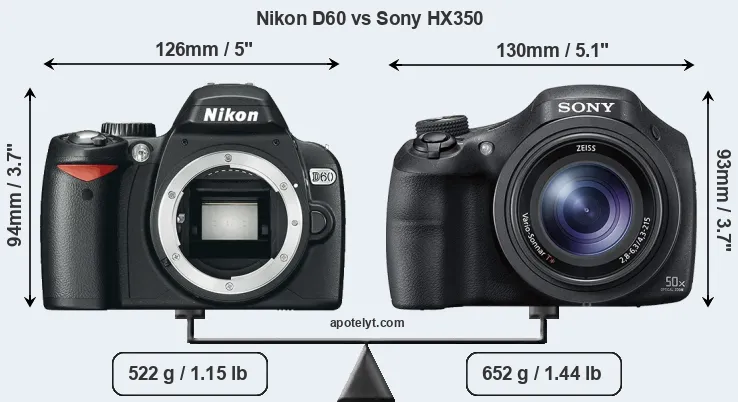 Size Nikon D60 vs Sony HX350