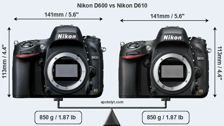Size Nikon D600 vs Nikon D610