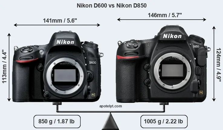 Size Nikon D600 vs Nikon D850