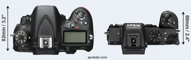 Compare D600 versus Z50 top