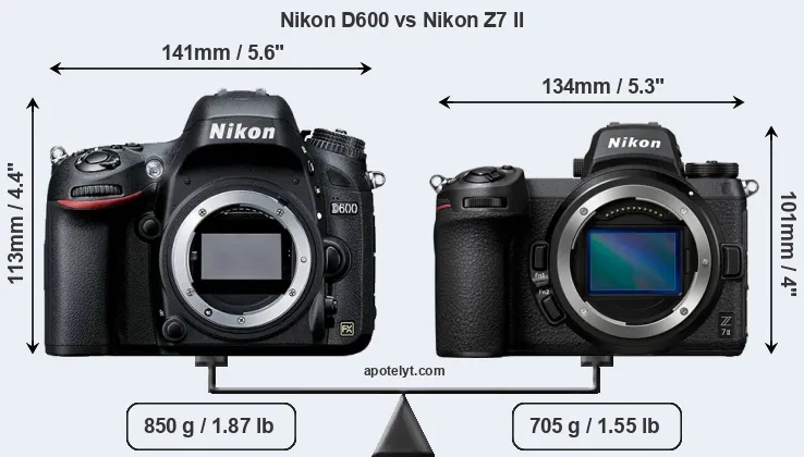 Size Nikon D600 vs Nikon Z7 II