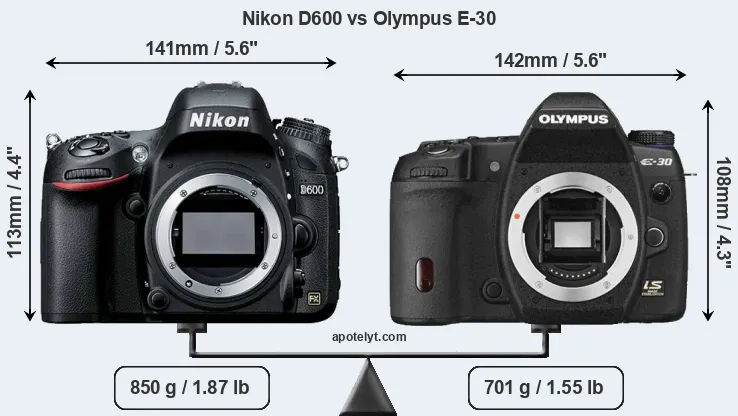 Size Nikon D600 vs Olympus E-30