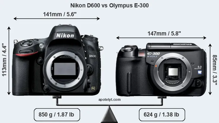 Size Nikon D600 vs Olympus E-300