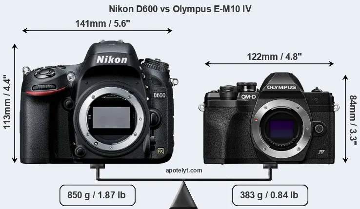 Size Nikon D600 vs Olympus E-M10 IV