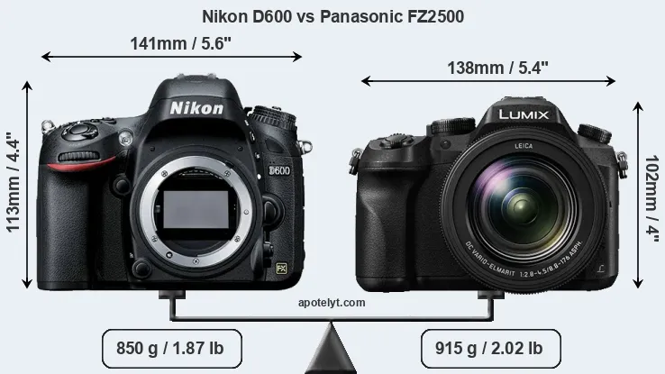 Size Nikon D600 vs Panasonic FZ2500