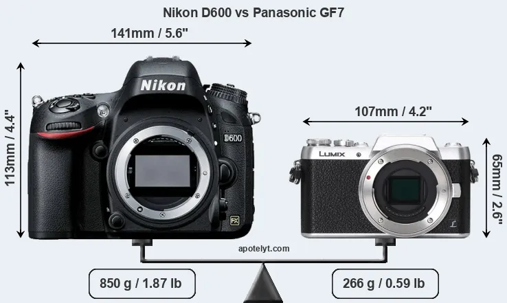 Size Nikon D600 vs Panasonic GF7