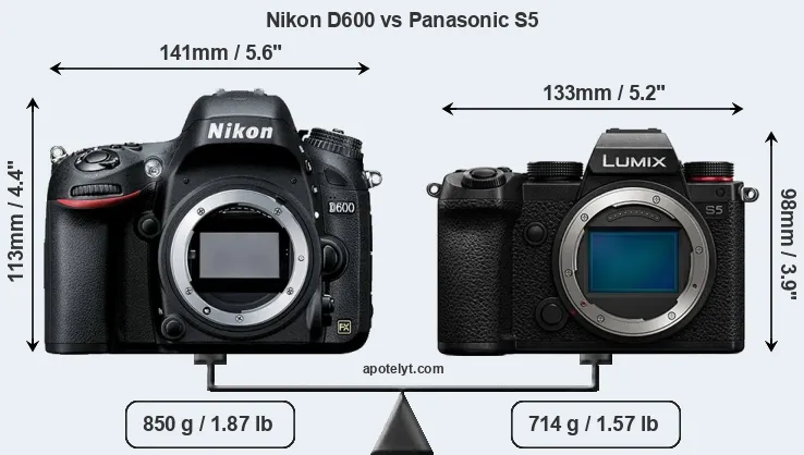 Size Nikon D600 vs Panasonic S5