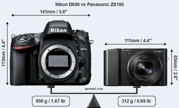 Size Nikon D600 vs Panasonic ZS100