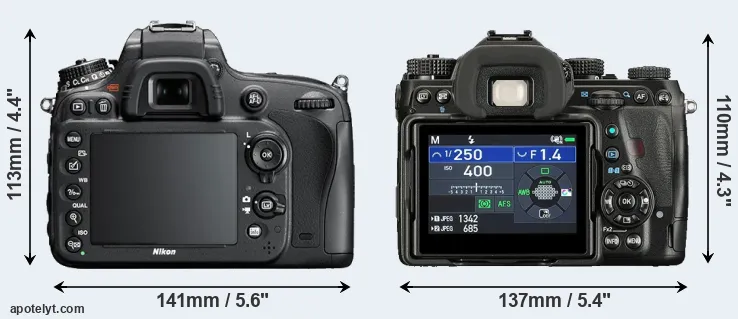 Comparison D600 or K-1 II rear