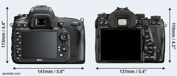 Comparison D600 or K-1 rear