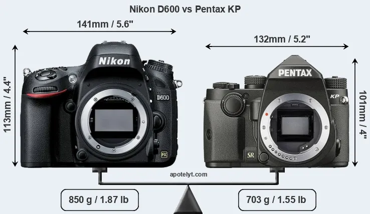 Size Nikon D600 vs Pentax KP