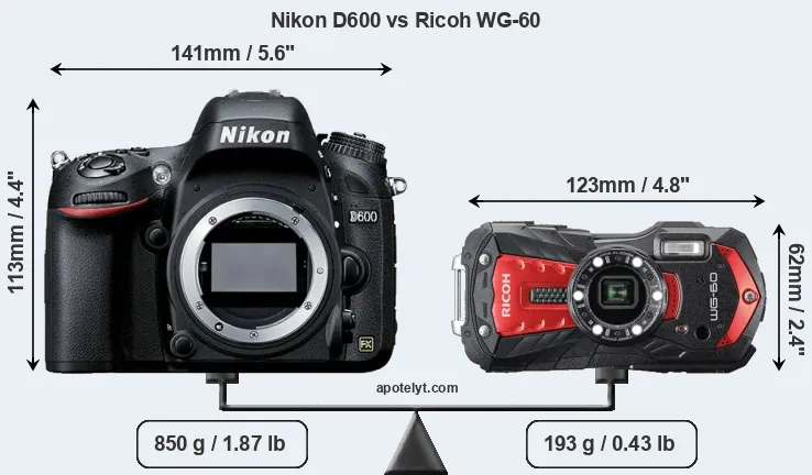 Size Nikon D600 vs Ricoh WG-60
