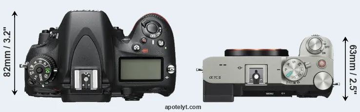 Compare D600 versus A7C II top