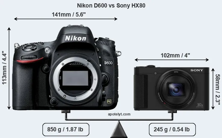 Size Nikon D600 vs Sony HX80