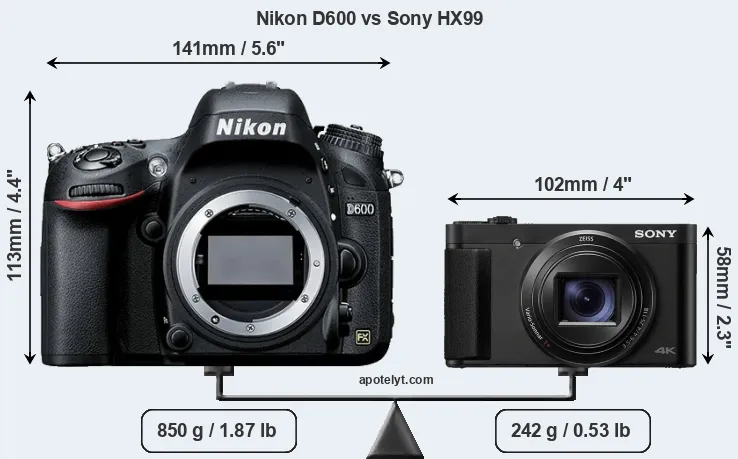 Size Nikon D600 vs Sony HX99