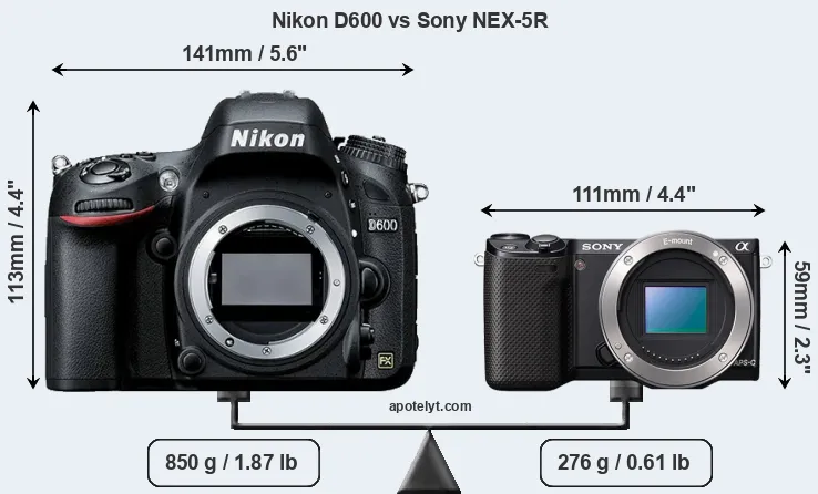 Size Nikon D600 vs Sony NEX-5R