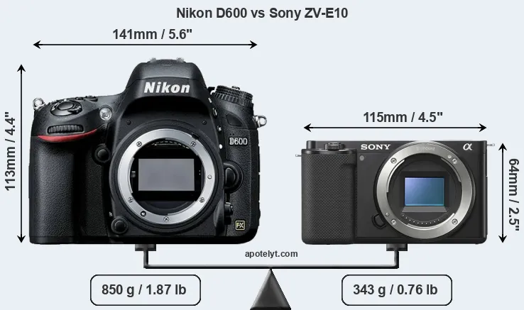 Size Nikon D600 vs Sony ZV-E10