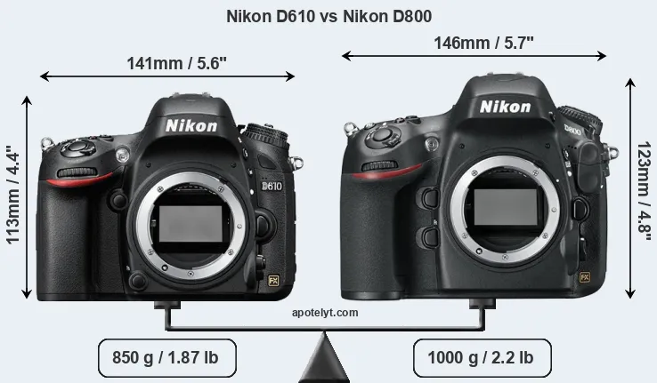Size Nikon D610 vs Nikon D800