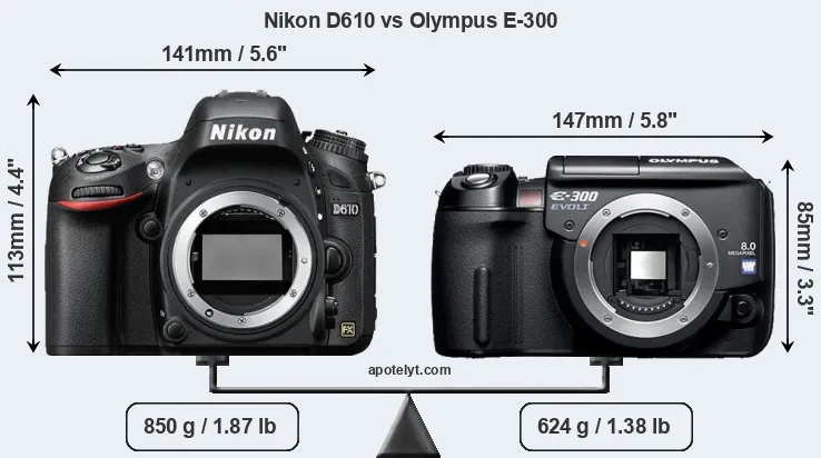 Size Nikon D610 vs Olympus E-300