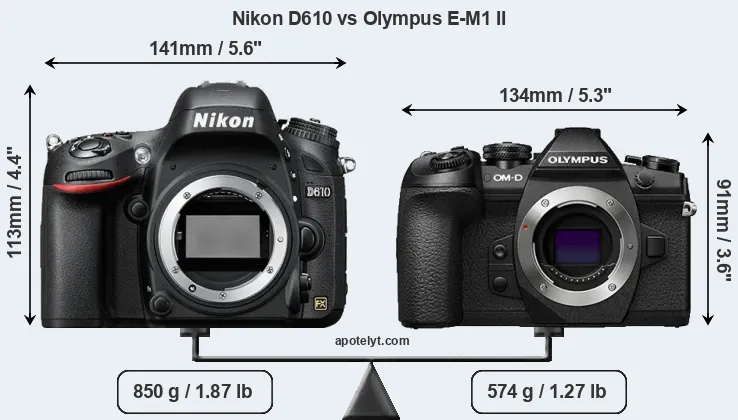 Size Nikon D610 vs Olympus E-M1 II