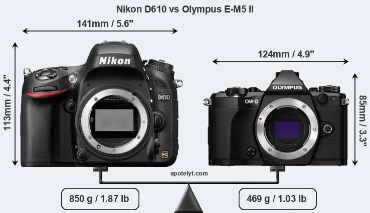 Size Nikon D610 vs Olympus E-M5 II