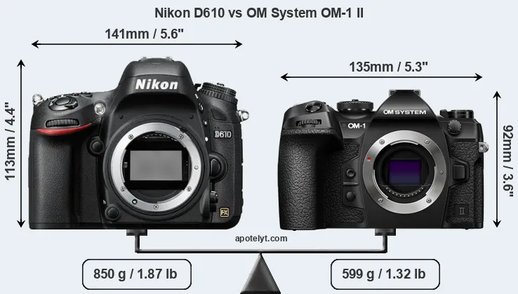 Size Nikon D610 vs OM System OM-1 II