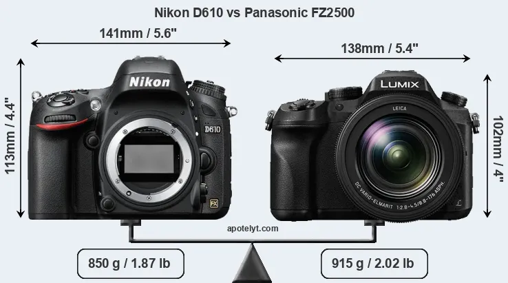 Size Nikon D610 vs Panasonic FZ2500