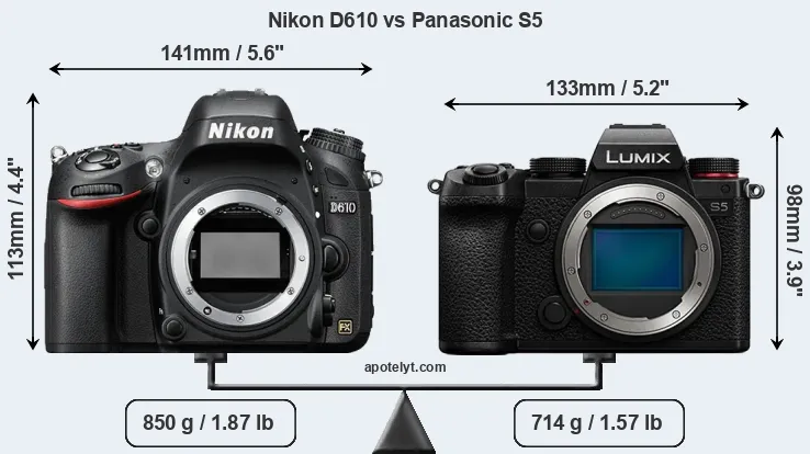 Size Nikon D610 vs Panasonic S5