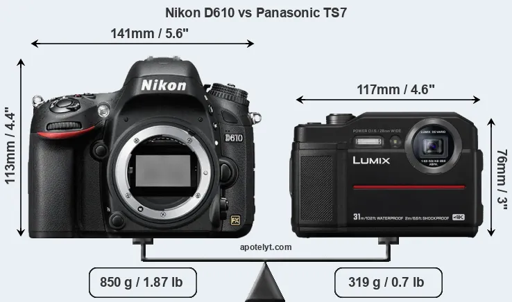 Size Nikon D610 vs Panasonic TS7