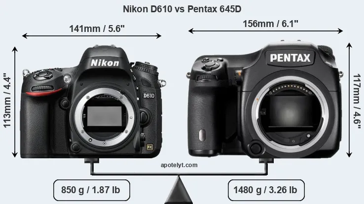 Size Nikon D610 vs Pentax 645D