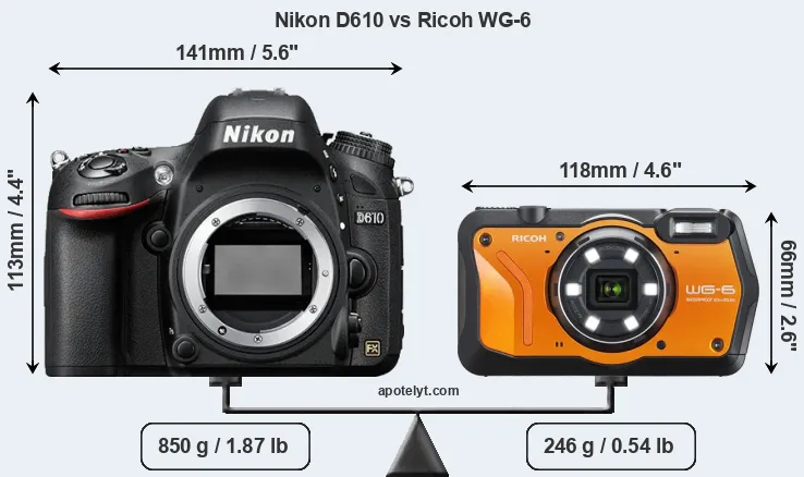Size Nikon D610 vs Ricoh WG-6