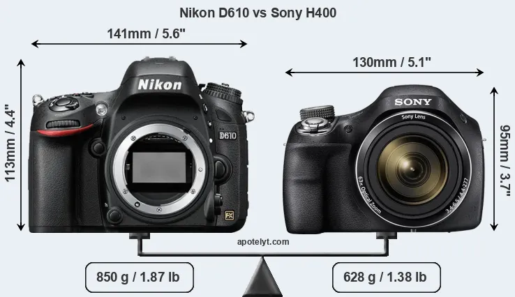 Size Nikon D610 vs Sony H400