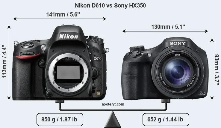 Size Nikon D610 vs Sony HX350