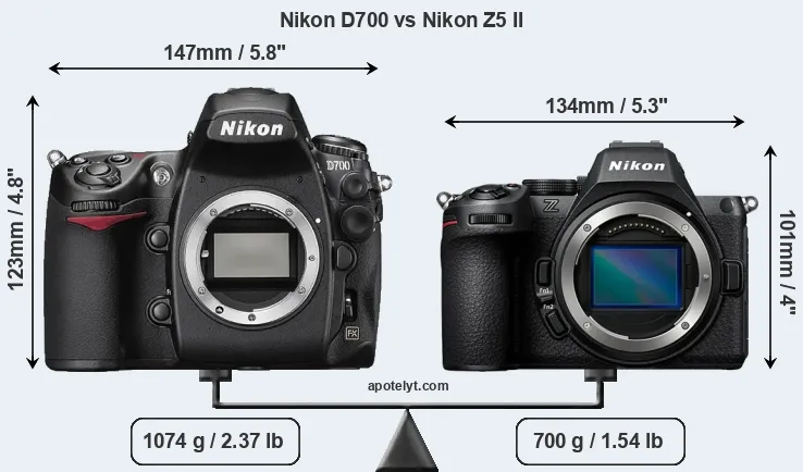 Size Nikon D700 vs Nikon Z5 II