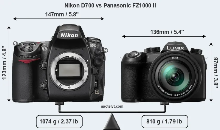 Size Nikon D700 vs Panasonic FZ1000 II