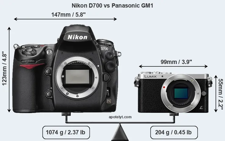 Size Nikon D700 vs Panasonic GM1
