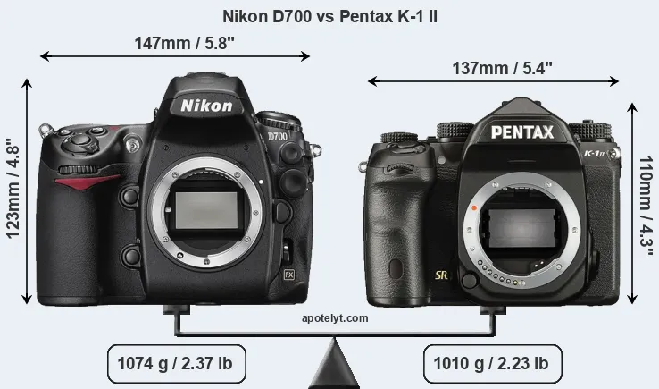 Size Nikon D700 vs Pentax K-1 II