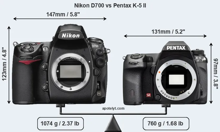 Size Nikon D700 vs Pentax K-5 II