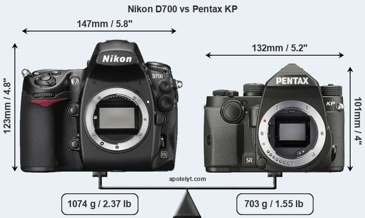 Size Nikon D700 vs Pentax KP
