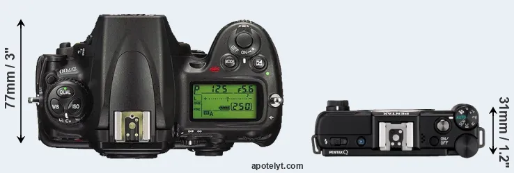 Compare D700 versus Pentax Q top