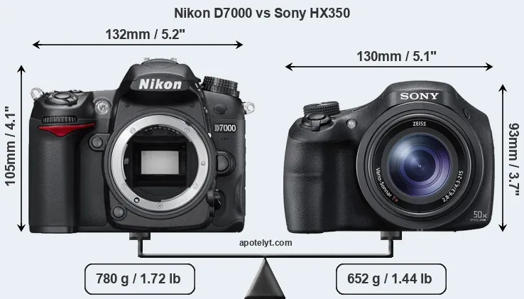Size Nikon D7000 vs Sony HX350